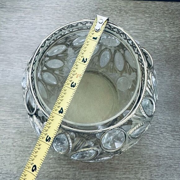 Boho Modern Gold Jeweled Round Lantern Candle Holder - Picture 2 of 3